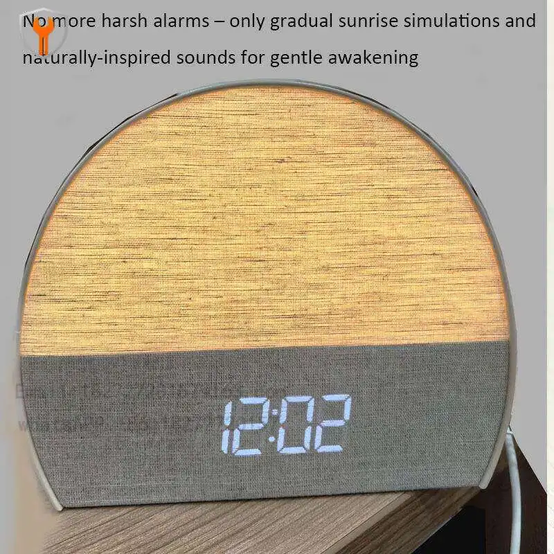 2026 new fabric wake-up light alarm clock bedside sleeping light bluetooth speaker clock radio countdown white noise