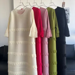 2024 New Miyake Pleated Horn Sleeves Fungus Edge Dress, Thin Loose Fashion Long Elegant Summer Dresses Women's Clothing