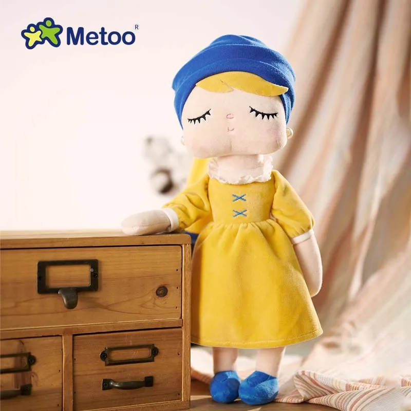 Metoo 37cm Angela Doll Girl with a Pearl Earring Dress Plush for Home Bedroom Decor Birthday Baby Shower Xmas Gift Girl Toys