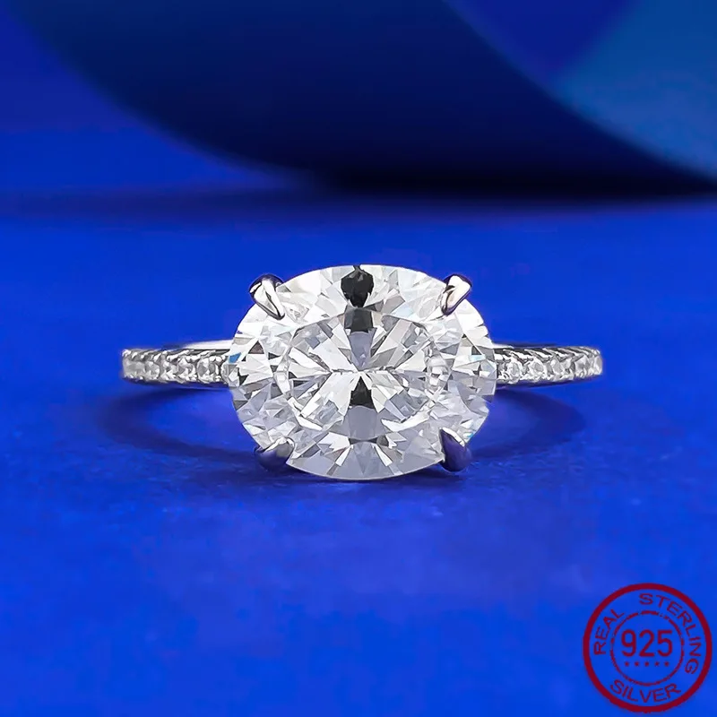 

New S925 Silver Simulation Diamond Elliptical 8 * 10mm Redion Diamond Bottom Cutting 3-carat Ring Ring Wedding Jewelry