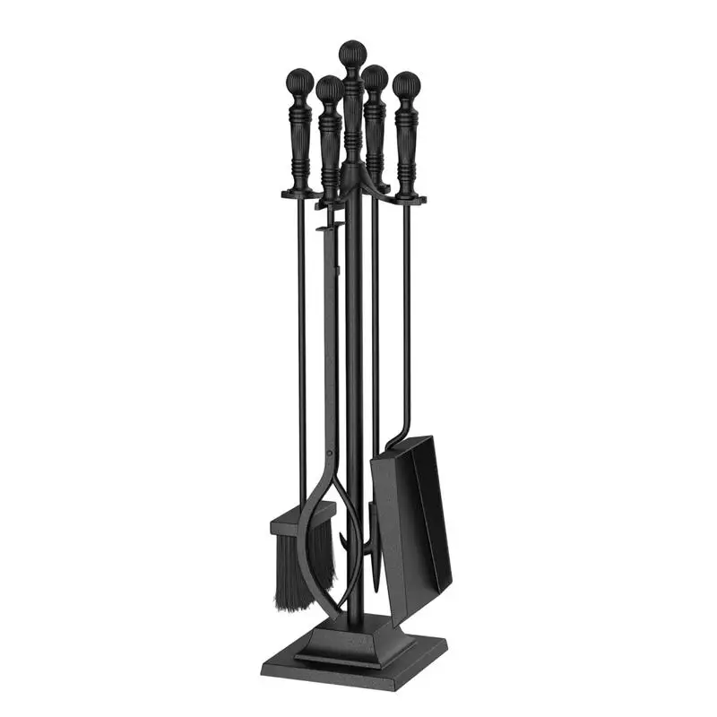 5-Pieces Fireplace Tool Set Indoor Outdoor Fire Place Set Tools with Aluminum Handles