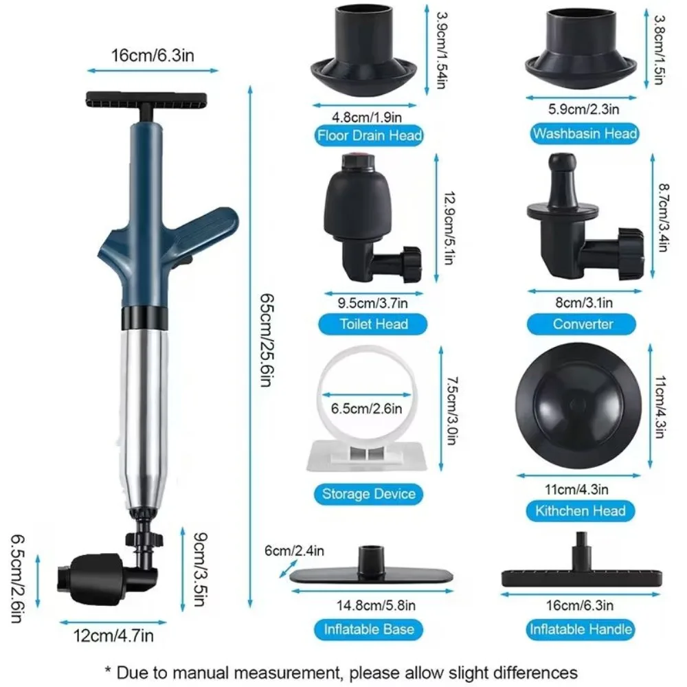 Air toilet plunger set, air drainage shock wave plunger, toilet unlocker, suitable for kitchen sinks, toilets, and clogged pipes