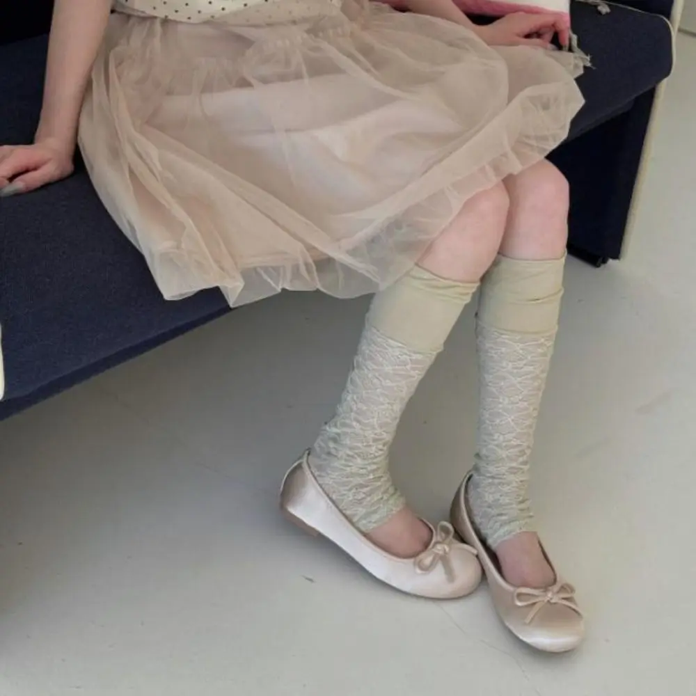 New Sheer Mesh Floral Lace Leg Warmers Breathable Comfortable Retro Style Calf Socks Floral Lace Open Heel Socks Women