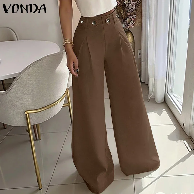 

Брюки женские VONDA 2026, большие размеры до 5XL, модные, длинные, весенние, с высокой талией, повседневные, свободные, однотонные, элегантные, в уличном стиле, широкие штанины