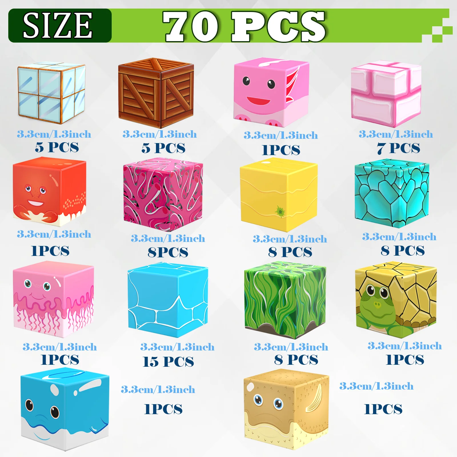 บล็อกแม่เหล็ก 70 ชิ้น - บล็อกแม่เหล็กสำหรับสร้างสรรค์ ของเล่นแม่เหล็กแบบซ้อนได้ ชุดของเล่นสร้างสรรค์ลายทะเล ชุดของเล่น STEM Montessori เสริมพัฒนาการสัมผัส