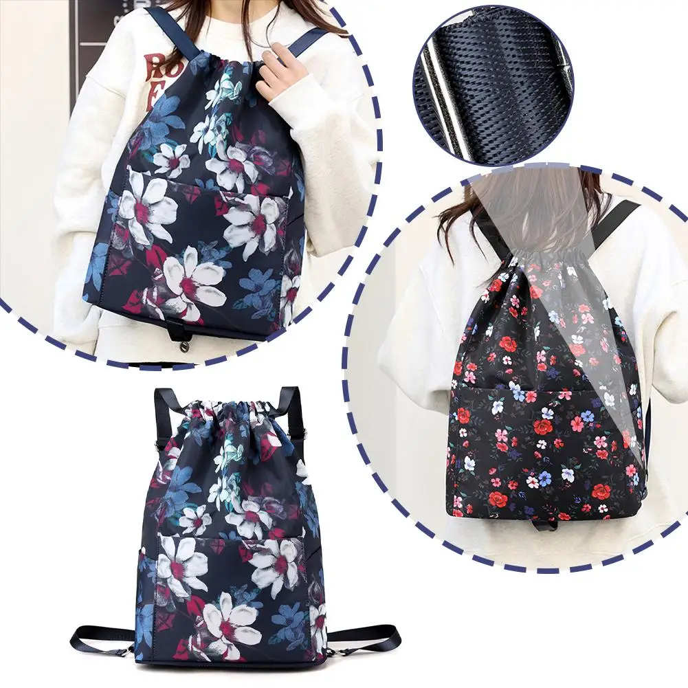 Bolso de viaje multifuncional plegable, mochila portátil con cordón, bolsillo de gran capacidad para mamá