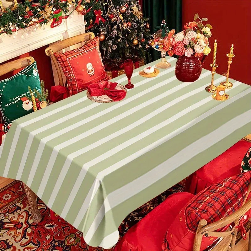 Tablecloth 1 piece, 2D flat, light green and white alternating wave pattern tablecloth, yzb