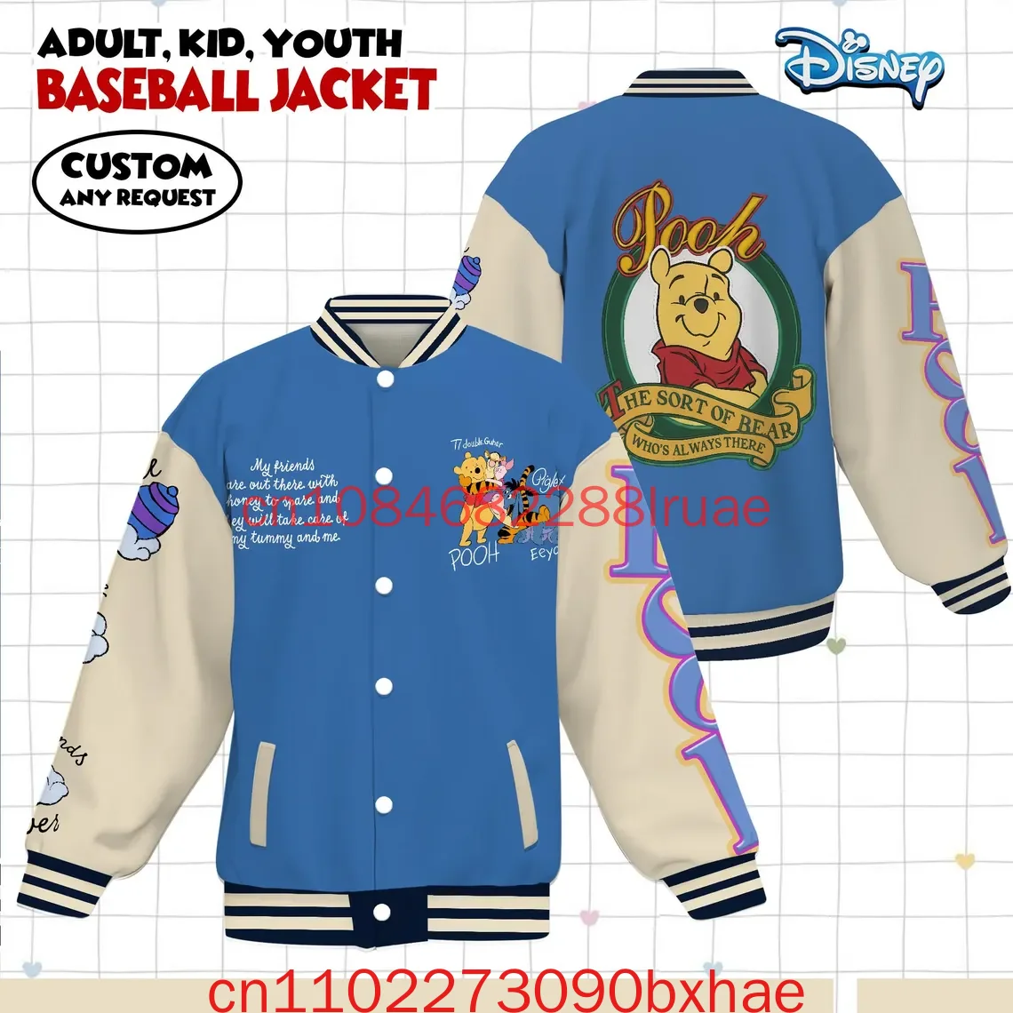 

2026 New Disney Pooh Men's And Women's Baseball Jacket 3D Print Fashion Winnie The Pooh Shirt