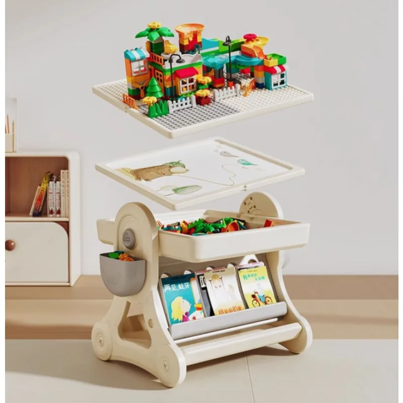 Kids Activity Table Multifunctional Set 2-in-1 Building Block Desk Chairs with Storage, Foldable Large Surface for Toddler Play