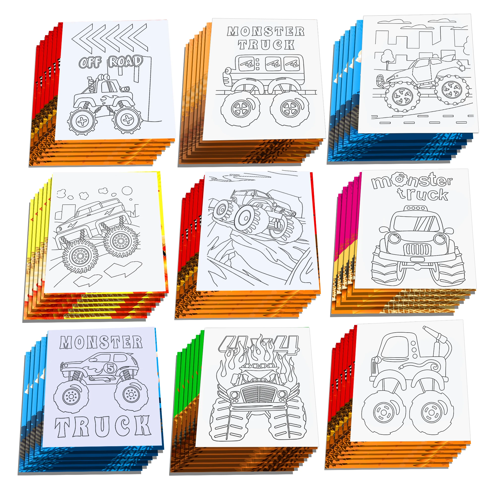 12pcs Kids Cartoon Monster Truck Game Graffiti Drawing Painting Books DIY Coloring Picture Book Baby Shower Birthday Party Gifts