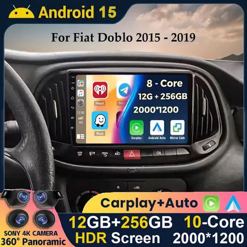 Android 15 Carplay Auto para Fiat Doblo 2015 2016 2017 2018 2019 2020 GPS Radio de coche reproductor de vídeo Multimedia navegación estéreo DSP