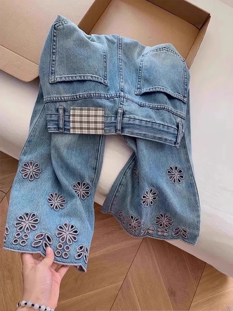 

Y2k Джинсы женские уличные шикарные широкие брюки 2025 новые прямые джинсовые брюки с высокой талией повседневные корейские женские лоскутные брюки в стиле ретро