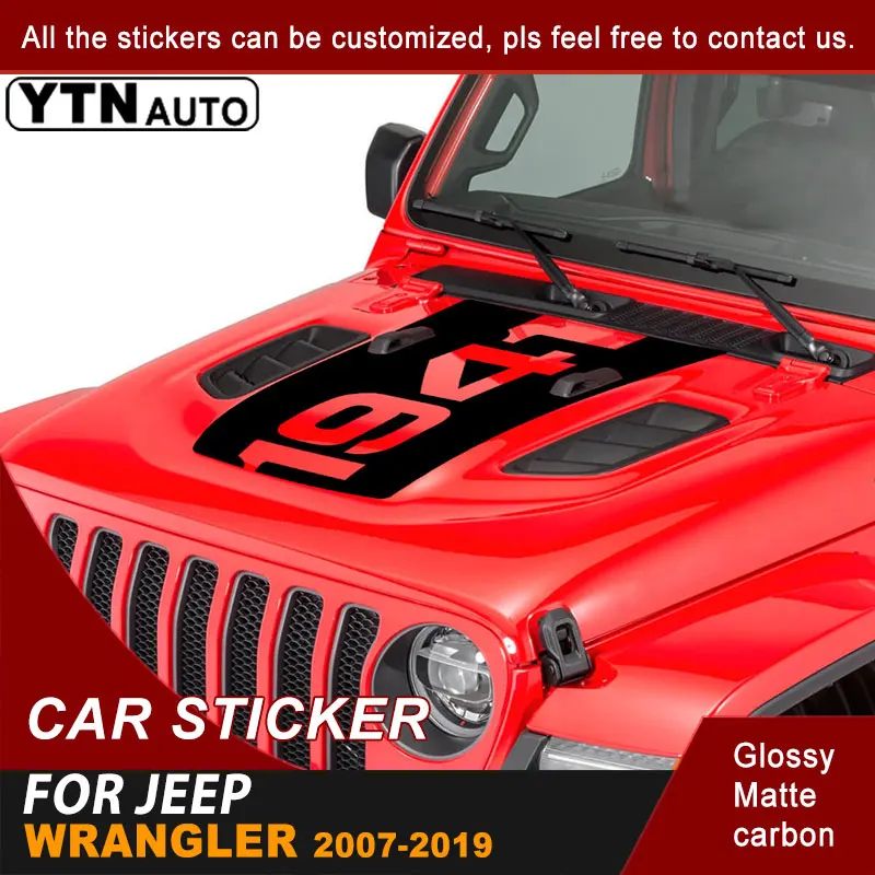 Car Sticker Bonnet Hood Scoop 1941 Words Stripe Graphic Vinyl Cool Decal Accessories For Jeep Wrangler JL Rubicon 2007-2023