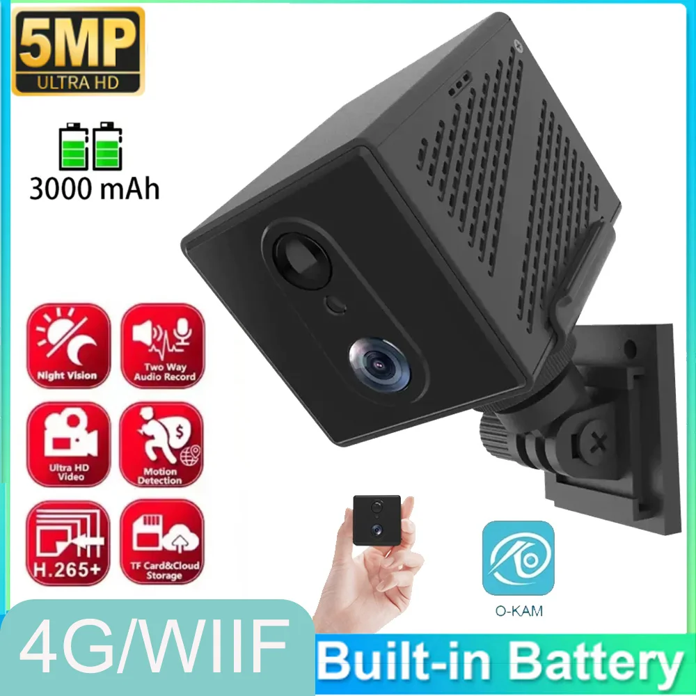 UP To 128GB 5MP 4G SIM Card Mini Camera Human Detection Camera 3000Mah Battery Security Surveillance Camcorder Video Recorder