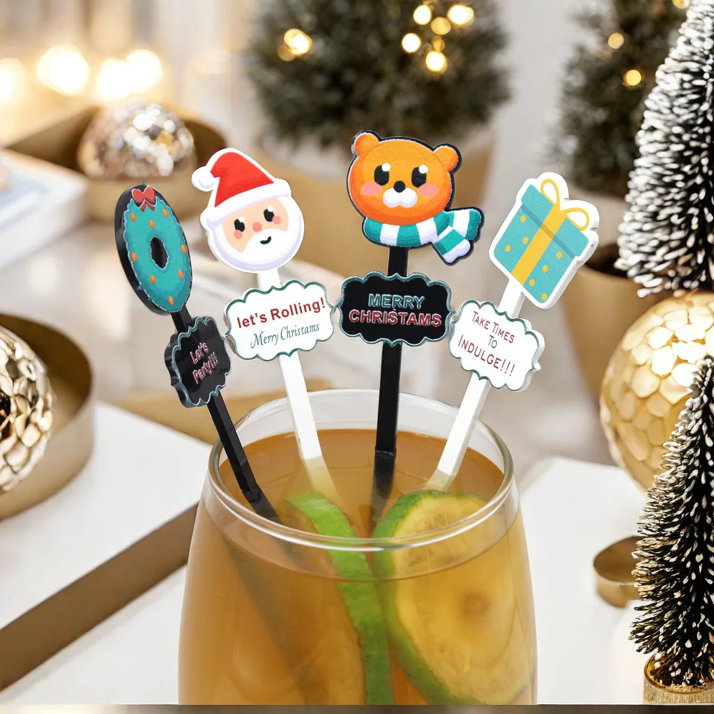 

"Christmas Theme" Personalized Acrylic Christmas Party Drink Stirring Sticks Custom Party Cocktail Stirrers Tabletop Decoration