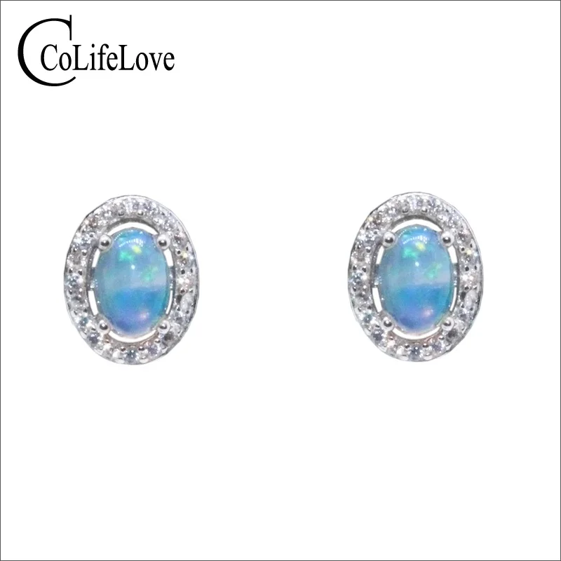 الكلاسيكية 925 أوبال الفضة وأقراط 4*6 مللي متر العقيق الطبيعي الفضة أقراط الحساسية الحرة 18K مطلية بالذهب الأحجار الكريمة والمجوهرات