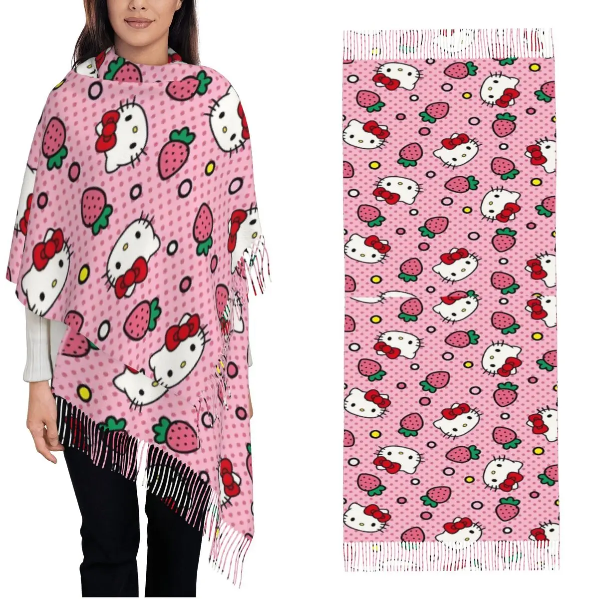 

Зимние шарфы Hello Kitty для женщин, шаль из пашмины, накидки для вечерних платьев, большие теплые мягкие шарфы