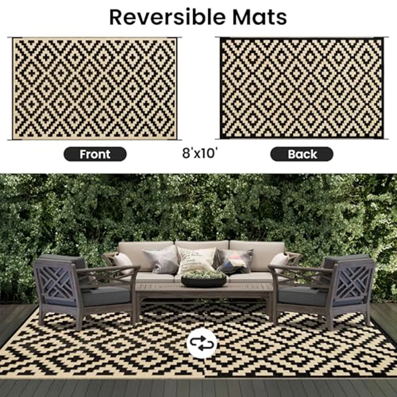 

kitinjoy Reversible Plastic Rugs Outdoor Camping RV Mat Carpet For Rooftop Non-slip Super Waterproof Indoor Mats For Living Room