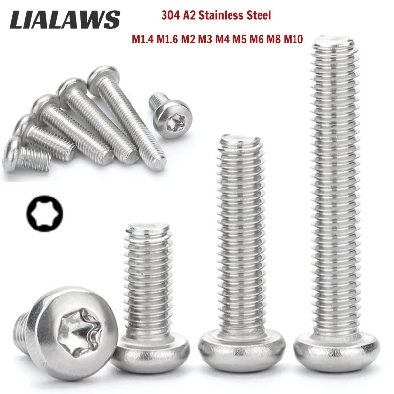 304 A2 Stainless Steel Six-Lobe Torx Pan Head Anti-theft Screws M1.4 M1.6 M2 M3 M4 M5 M6 M8 M10 Tamper Proof Security Bolts