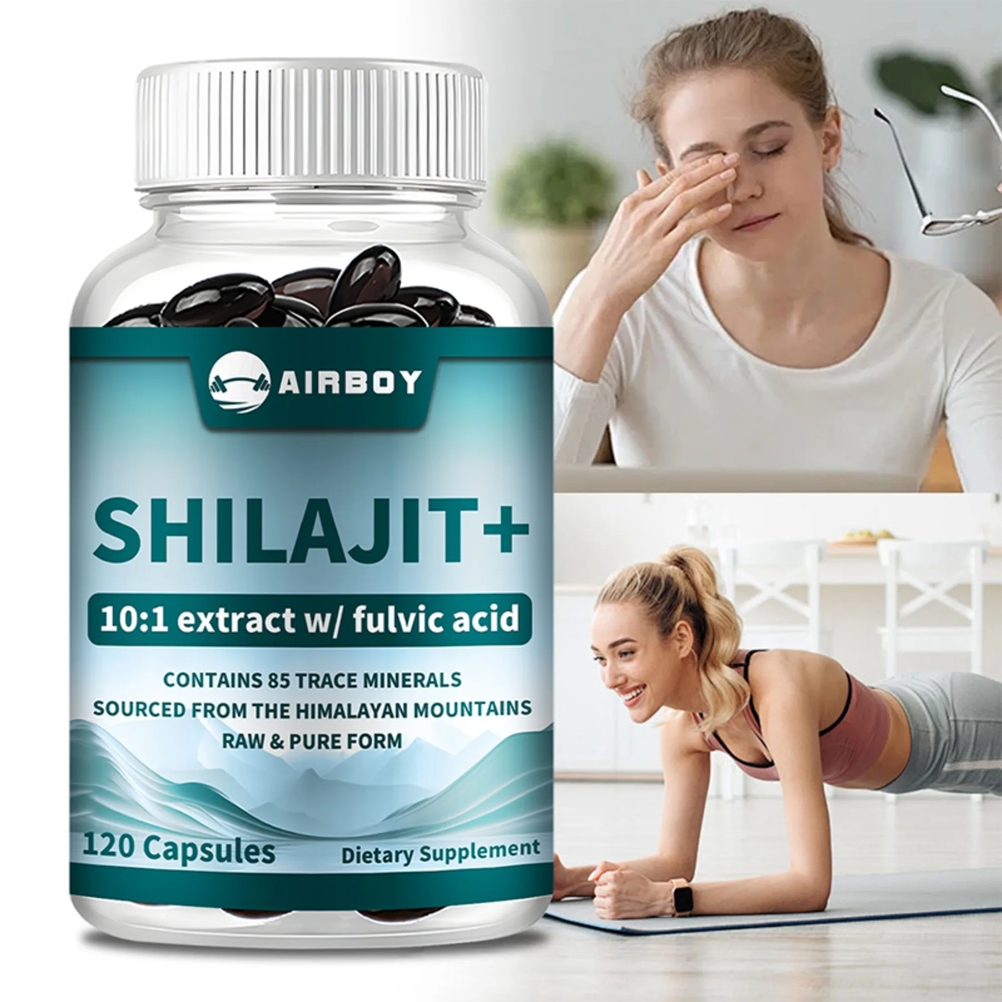 Cápsulas Shilajit - Riche en Ácido Fulvic Natural y Más de 85 Minerales de Traccia - Aumentar la Resistencia Energética, Masa Muscular - 120 Cápsulas