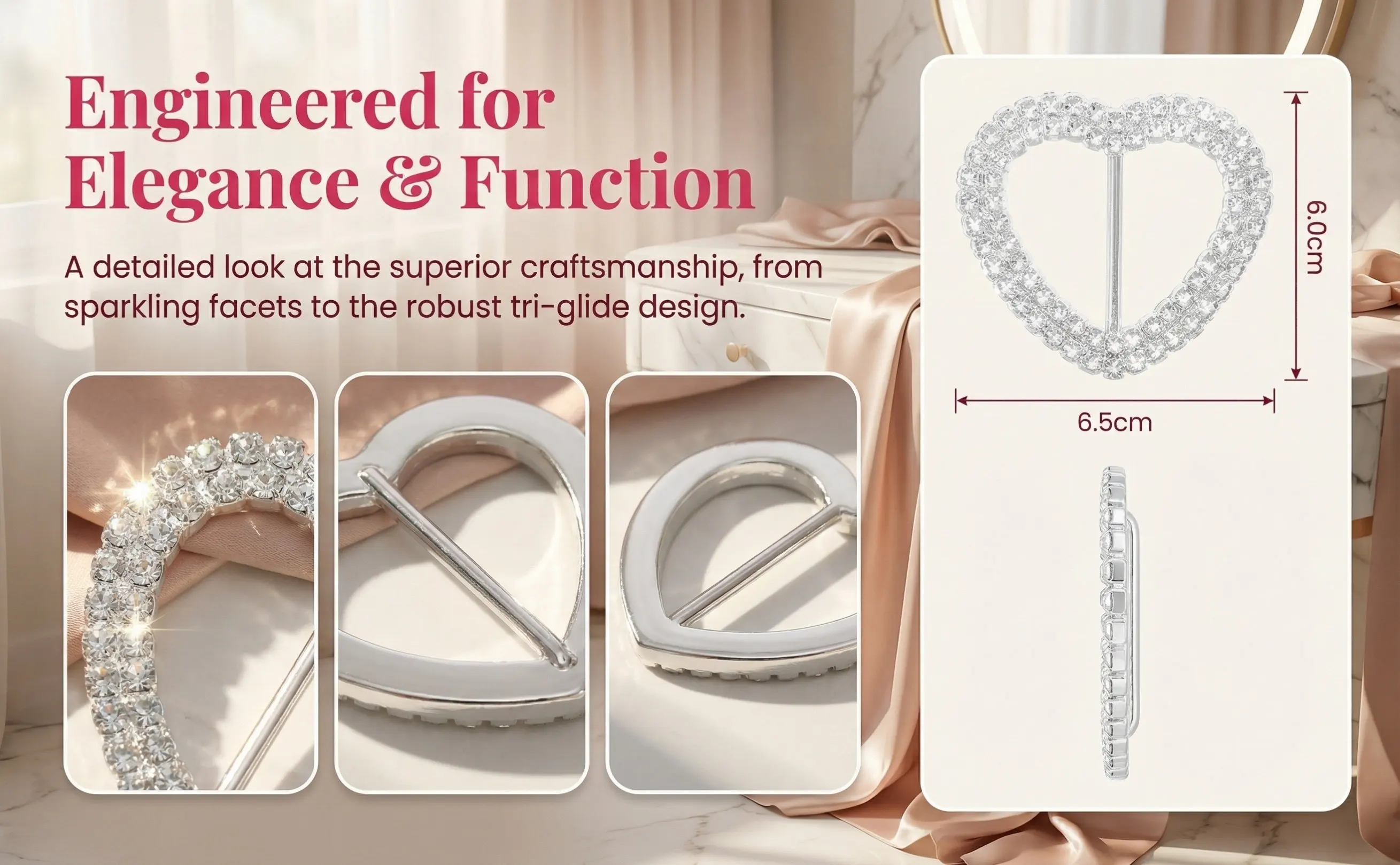 100Pcs Heart Shaped Belt Buckle Rhinestone Scarf Clasp for Shawl T Shirt Clothes Decorative Fastener Neckerchief Clasp Clips