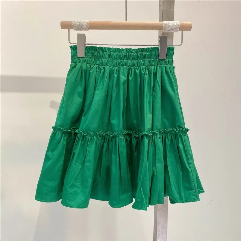 

Юбка-трапеция для девочек с высокой талией, эластичная, плиссированная, летняя новинка 2026 года, корейский стиль, универсальная, с защитой от просвечивания, стройнящая