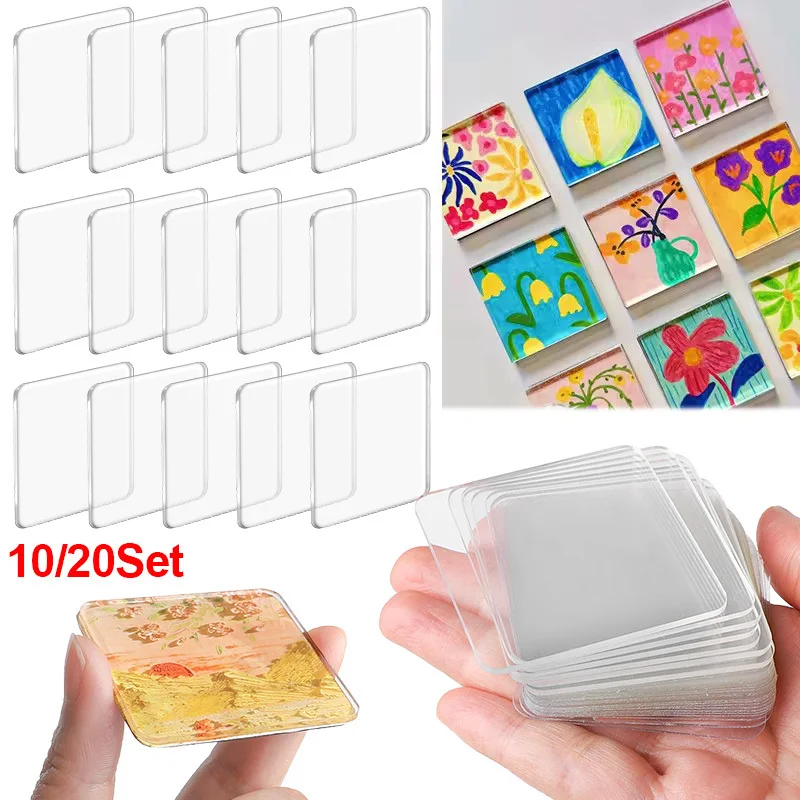 10/20Pcs Blank Acrylic Fridge Magnets Clear Square Magnet Blanks DIY Photo Fridge Decorations Customizable Refrigerator Magnets