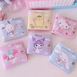 Sanurgente-Porte-cartes en PU pour femme, porte-monnaie portable, Hello Kitty, Kulomi, Melody, Cinnamoroll, cartes d'identité, cadeaux mignons pour filles, nouveau