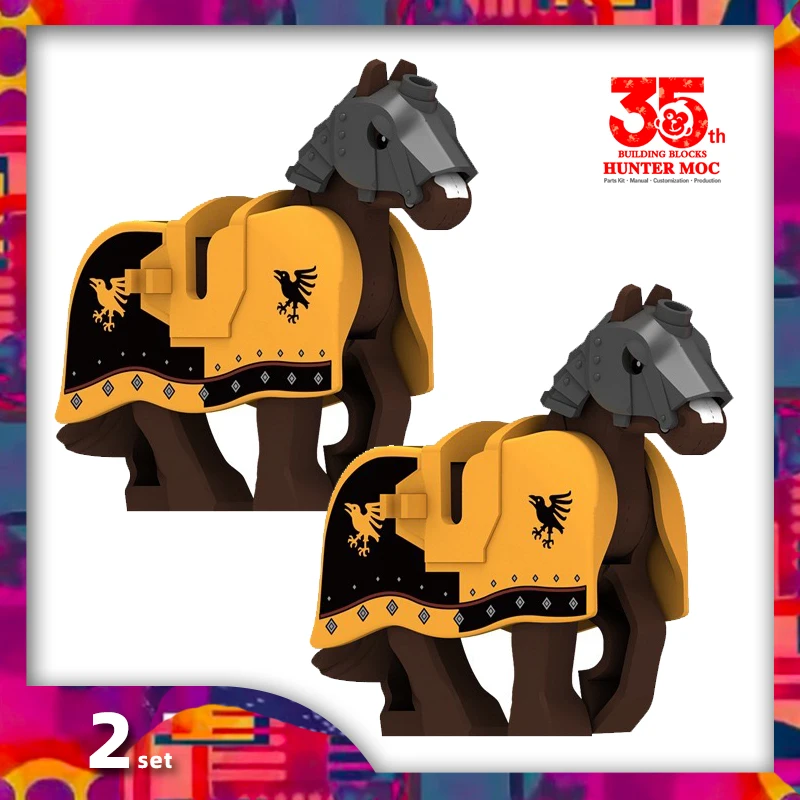 Medieval warhorse Knight figure bricks set Eagle Lion soldier Weapons army War horse MOC Castle Armored blocks