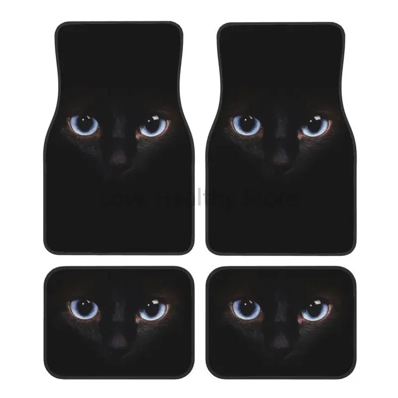 

Black Cat Floor Mats of 4 Pieces Car Front and Rear Foot Mat with Rubber Backing Car Accessories Universal Fit for SUV Truck Van