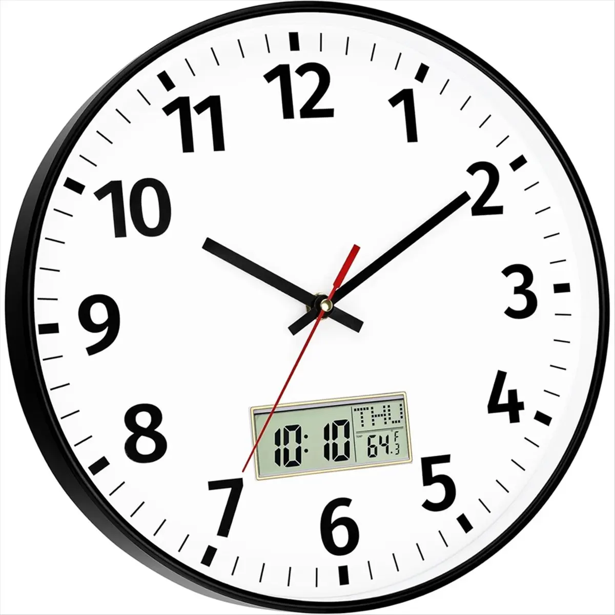 A97G 12Inch Digital Wall Clock with Time, Day of Week and Temperature,Silent Non-Ticking Battery Operated Digital Wall Clock