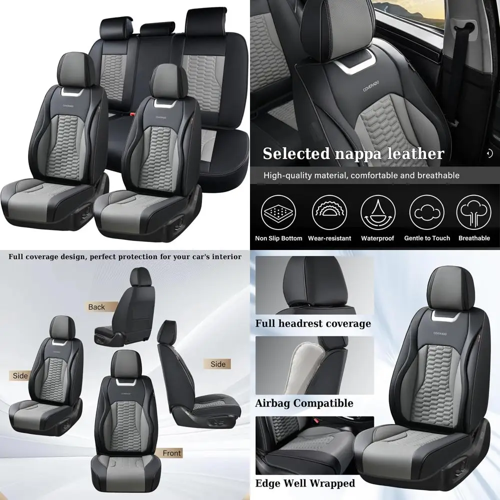 

Car Seat Covers Full Set, 5 Seats Nappa Leather Seat Covers for Cars, Waterproof Automotive Car Seat Covers Interior Accessories