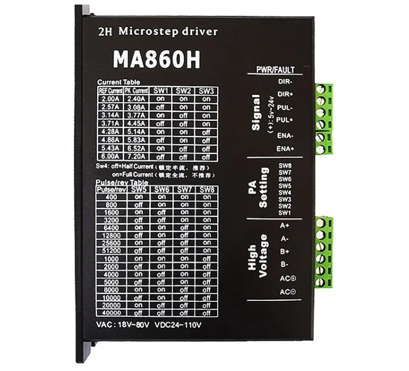 

MA860H CNC Stepper Motor Driver 24-110V DC 256 Subdivision Replace Leadshine 2Phase 18-80V AC 7.2A Nema23 Nema34 Motor Wholesale