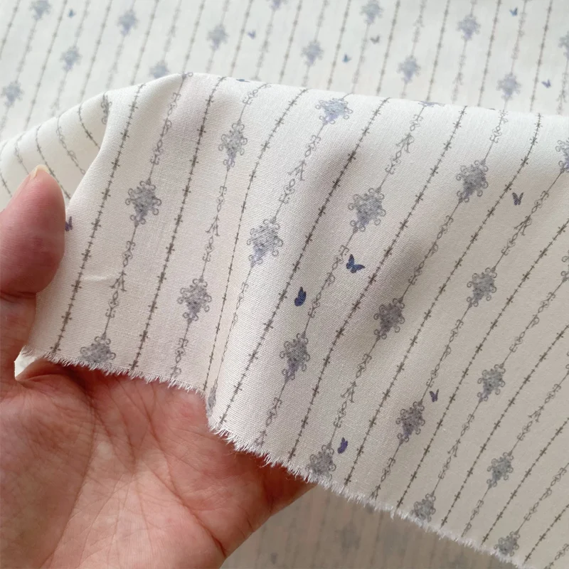 

40 Count Thin Cotton Fabric Blue Striped Shirt Pajamas Headband Dress Handmade Fabric