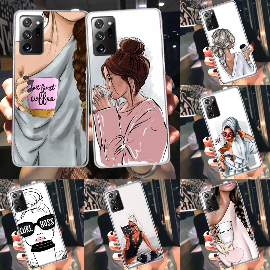 Princess Female Boss Coffee Phone Case For Galaxy Samsung A02S A03S A04S A05S S8 A15 A25 A35 A55 A9 A8 A7 A6 J8 J6 J4 Plus S7 S1