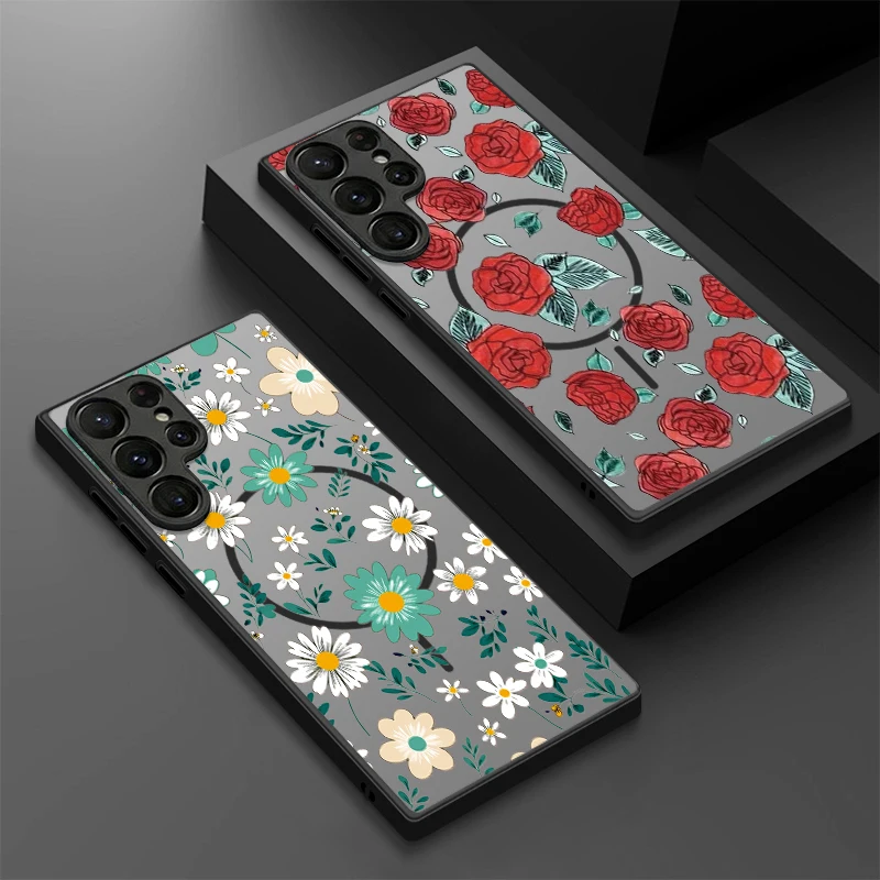 

Little Flower Pattern Magnetic Phone Case For Samsung Galaxy S26 S23 S24 Ultra S25 FE S22 Plus S25 Edge For Magsafe Matte Cover