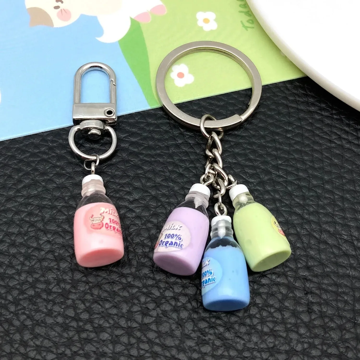 10 Pieces Transparent Dual Color Round Mini Milk Bottle Miniatures Resin Decor for Refrigerator Magnets & Keychain Charms