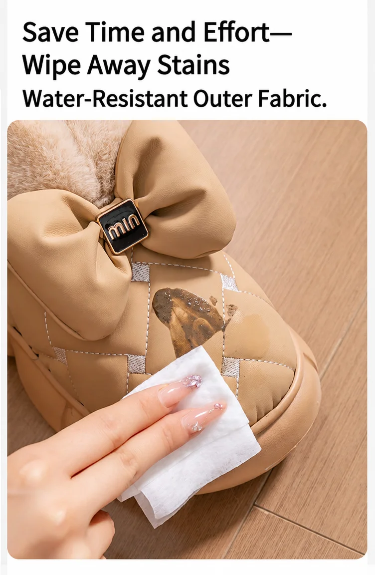 Winterliche, dicke Hausschuhe mit Plateausohle für Damen und Herren, 4 cm, weiche Sohle, flauschig, mit Schleife, warme Baumwollschuhe, rutschfest, für den Innenbereich, Freizeit- und Hausschuhe. – Detail 12