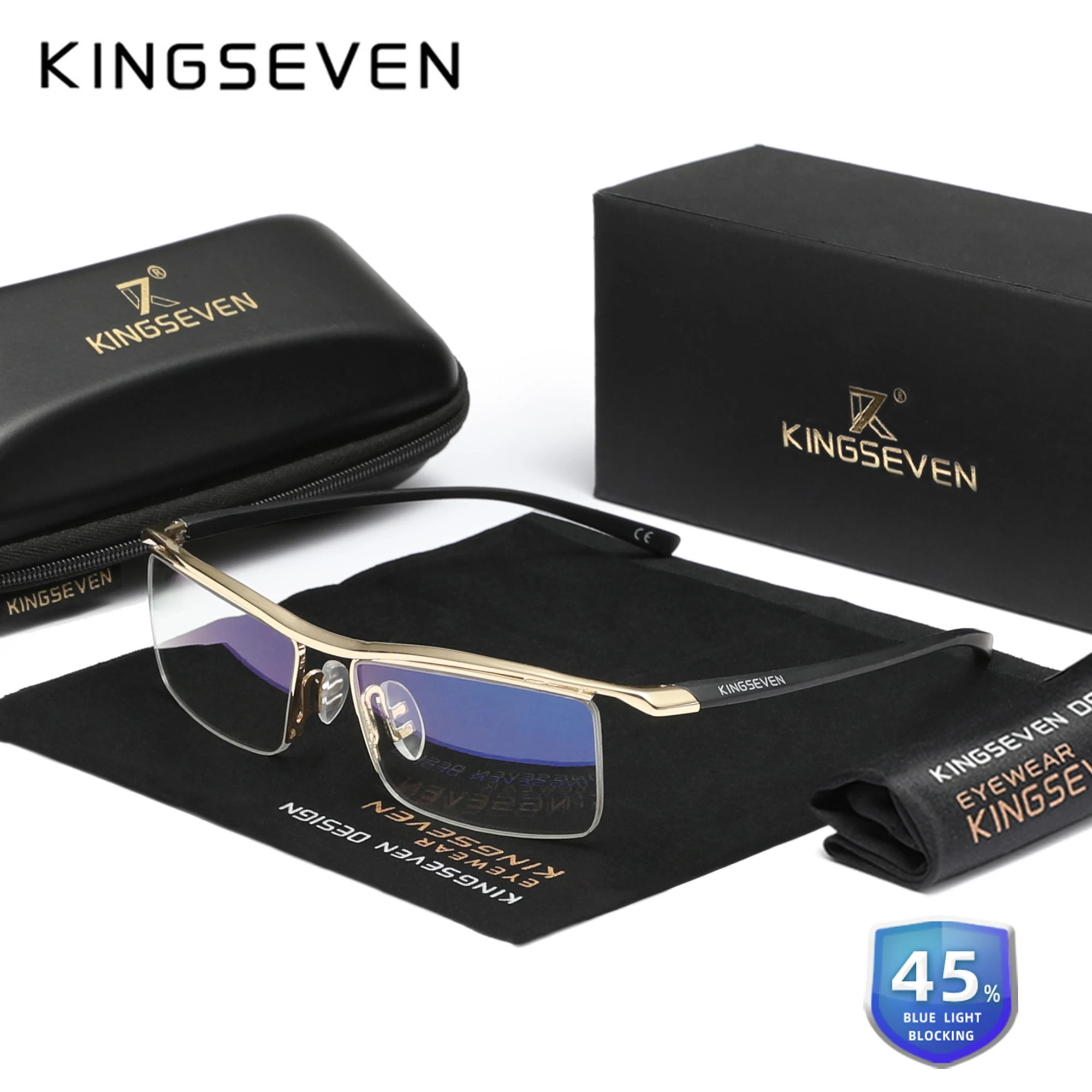 KINGSEVEN Anti-Blue Ray Luxury Glasses Transparent Half Frame Eyewear Men/Women Phone Computer Blue Ray Blocking Eyeglasses