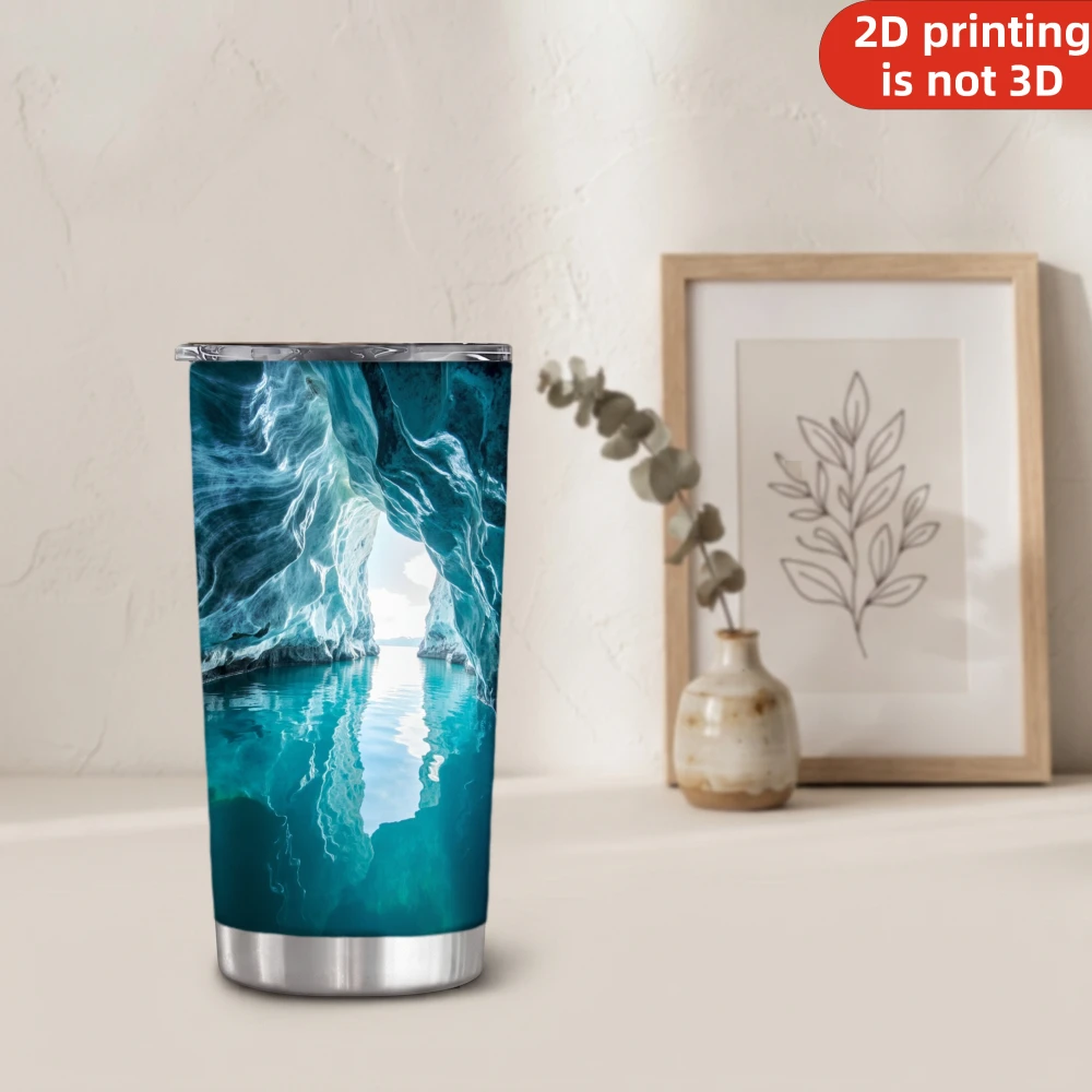 20oz Patagonia Marble Cave Printed Stainless Steel Tumbler with Lid and Straw, Turquoise Water Ice Blue Rock Grotto Landscape Vacuum Insulated Travel Coffee Mug Gifts for Travel Lovers