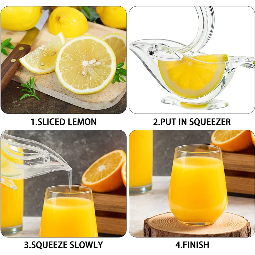 LMETJMA Manual Lemon Juicer Acrylic Manual Lemon Squeer Portable Bird Shape Orange Lemon Pomegranate Hand Juicer KC-0001