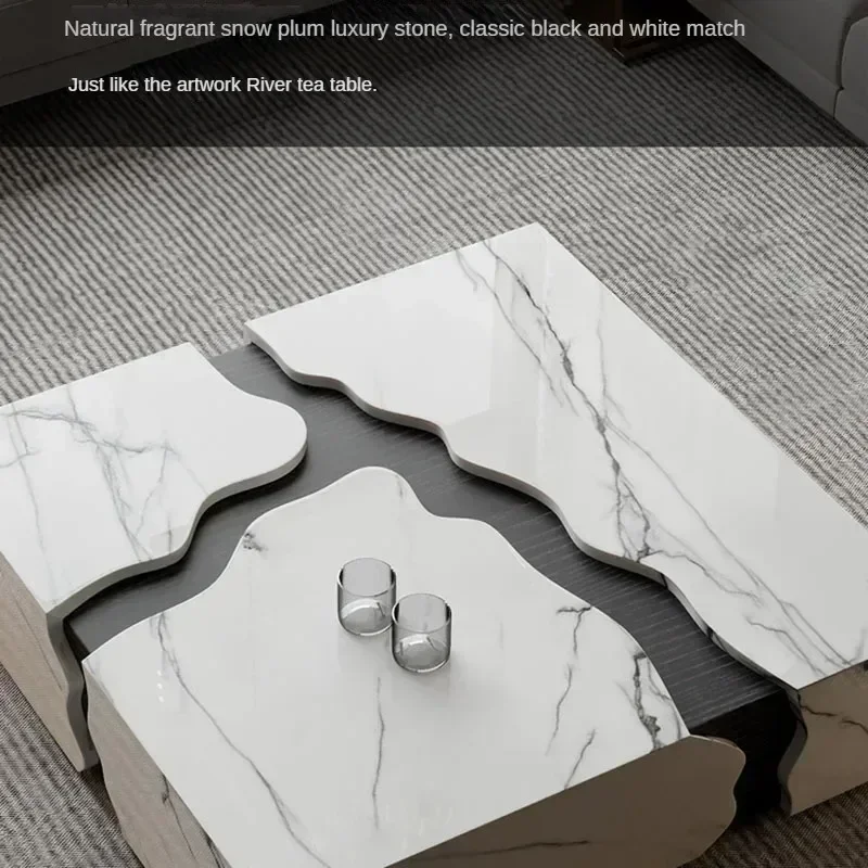 

Minimalist Center Coffee Table Italian Marble Table For Living Room Creative Design Side Table For Office Square Light Luxury