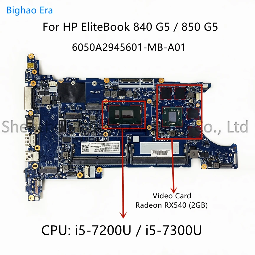 

For HP EliteBook 840 G5 850 G5 Laptop Motherboard With Intel i5/i7 CPU RX540 2GB-GPU 6050A2945601-MB-A01 L15513-601 L15521-601