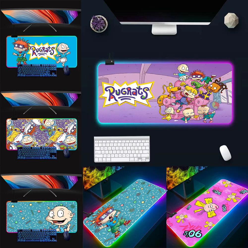 Cartoon Funny R-Rugrats RGB Pc Gamer Keyboard Mouse Pad Mousepad LED Glowing Mouse Mats Rubber Gaming Computer Mausepad