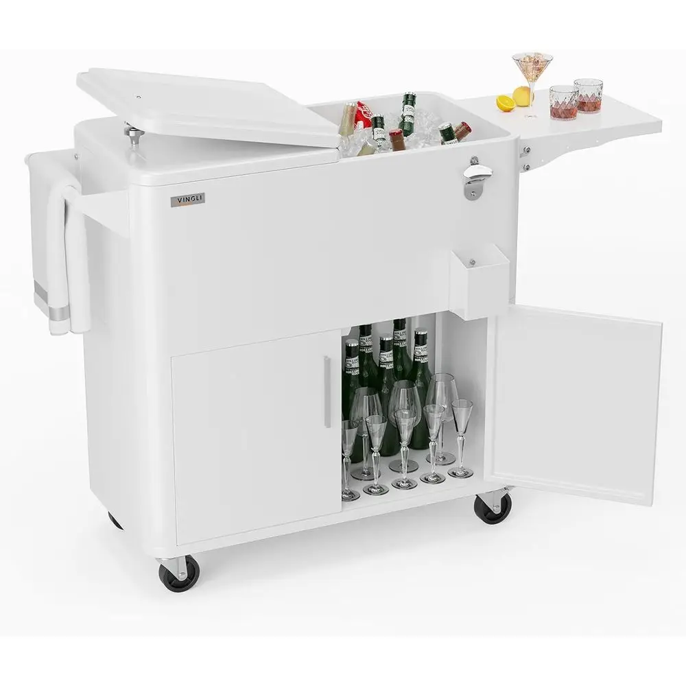 

Outdoor Beverage Cooler with Storage, Bottle Opener, and Drain, Perfect for Patio Parties