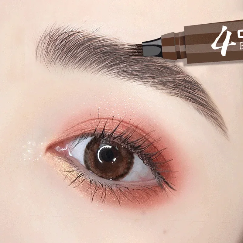 Eyebrow Pen Waterproof 4 Fork Tip Eyebrow Tattoo Pencil Long Lasting Natural Dark Brown Liquid Eye Brow Pencil Cosmetic