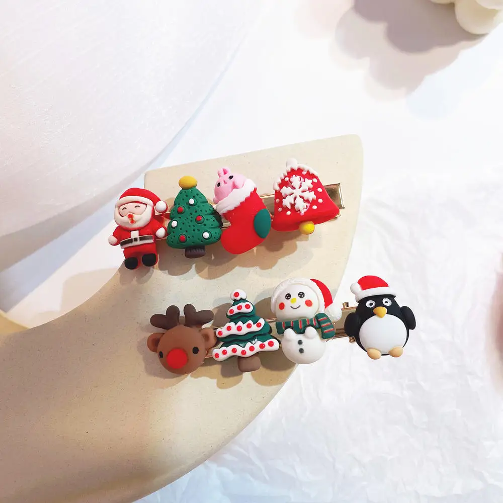 Christmas Hair Clips For Girls Cute Santa Claus Snowman Elk Hairpins Hairgrips Kids Barrette Hair Accessories New Year Xms Gifts