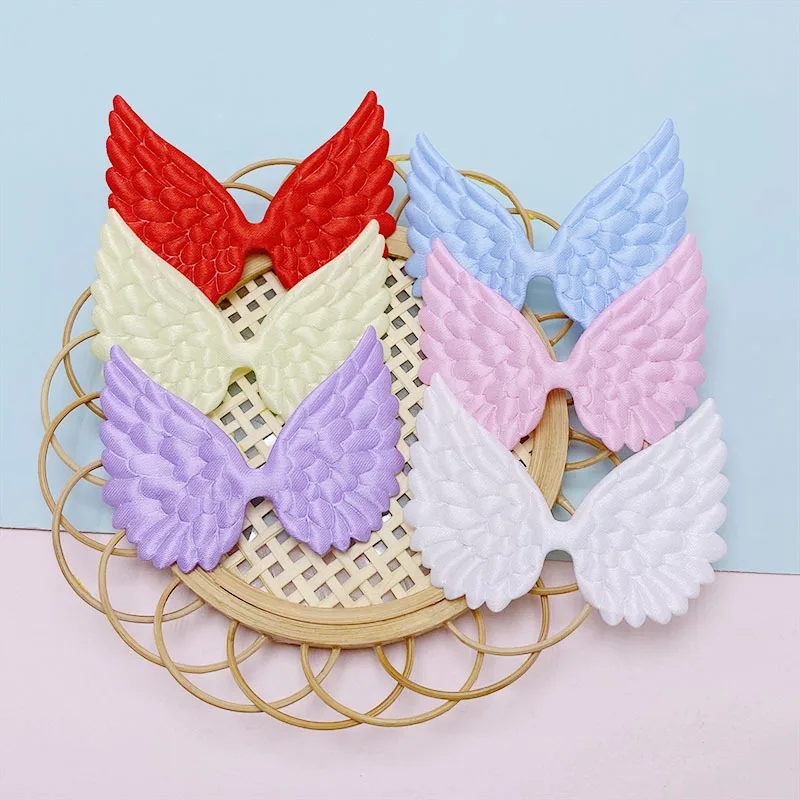 60Pcs 5.8x4.5CM Fabric Satin Angel Wing Padded Appliques For DIY Children Hair Clip Accessories Garment Headwear Decor Patches