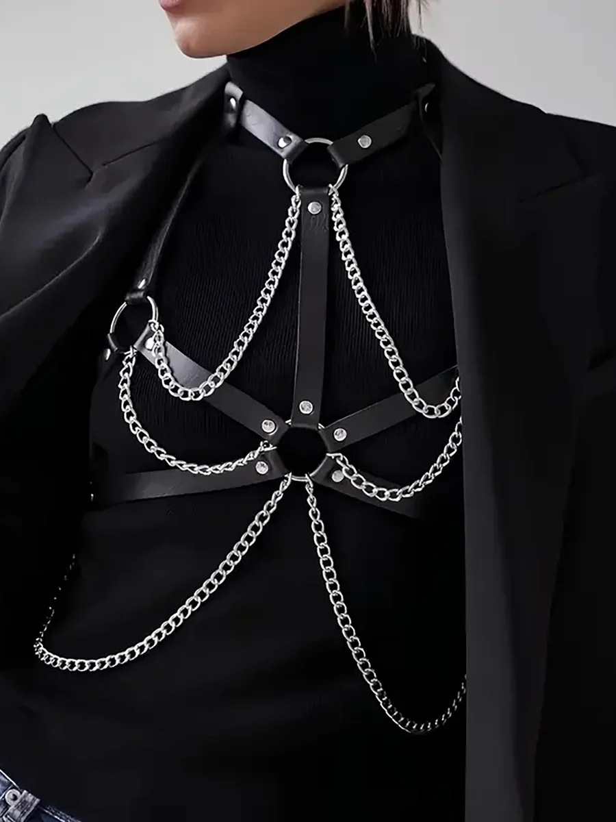 أزياء المرأة الصدر بو الجلود تسخير مع سلاسل القوطي الجسم سلسلة هدية عيد الحب المرأة مثير الملحقات #2