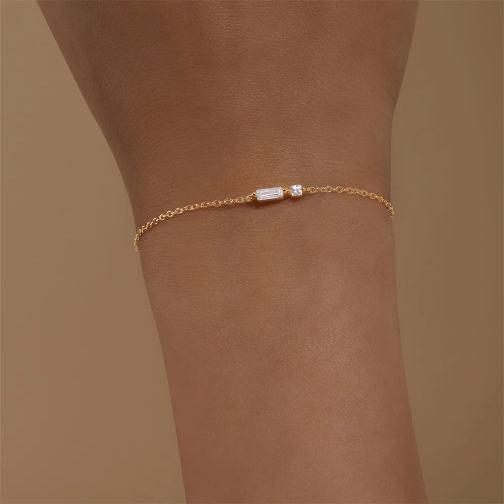 

AIDE 925 Sterling Silver Shiny Zircon Bracelet for Girls Square Chain Bracelet Female Simple Fashion Waterproof Jewelry Pulsera